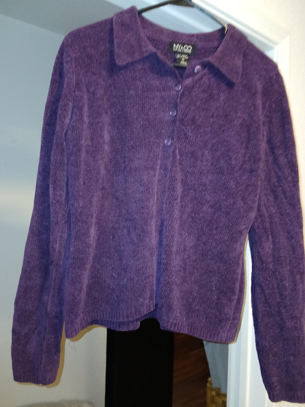 New York & Company Vintage Deep Purple Plush Button Cardigan